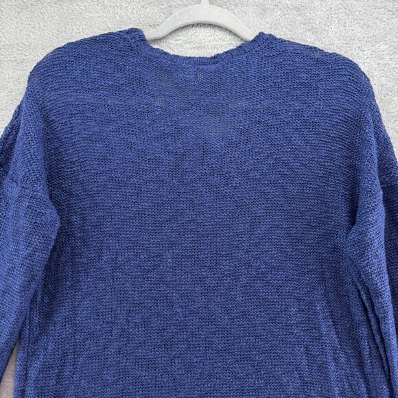 Oh MG Open Knit Sweater Womens L Blue Crew Neck Pullover Long Sleeve Side Slit - Picture 8 of 16